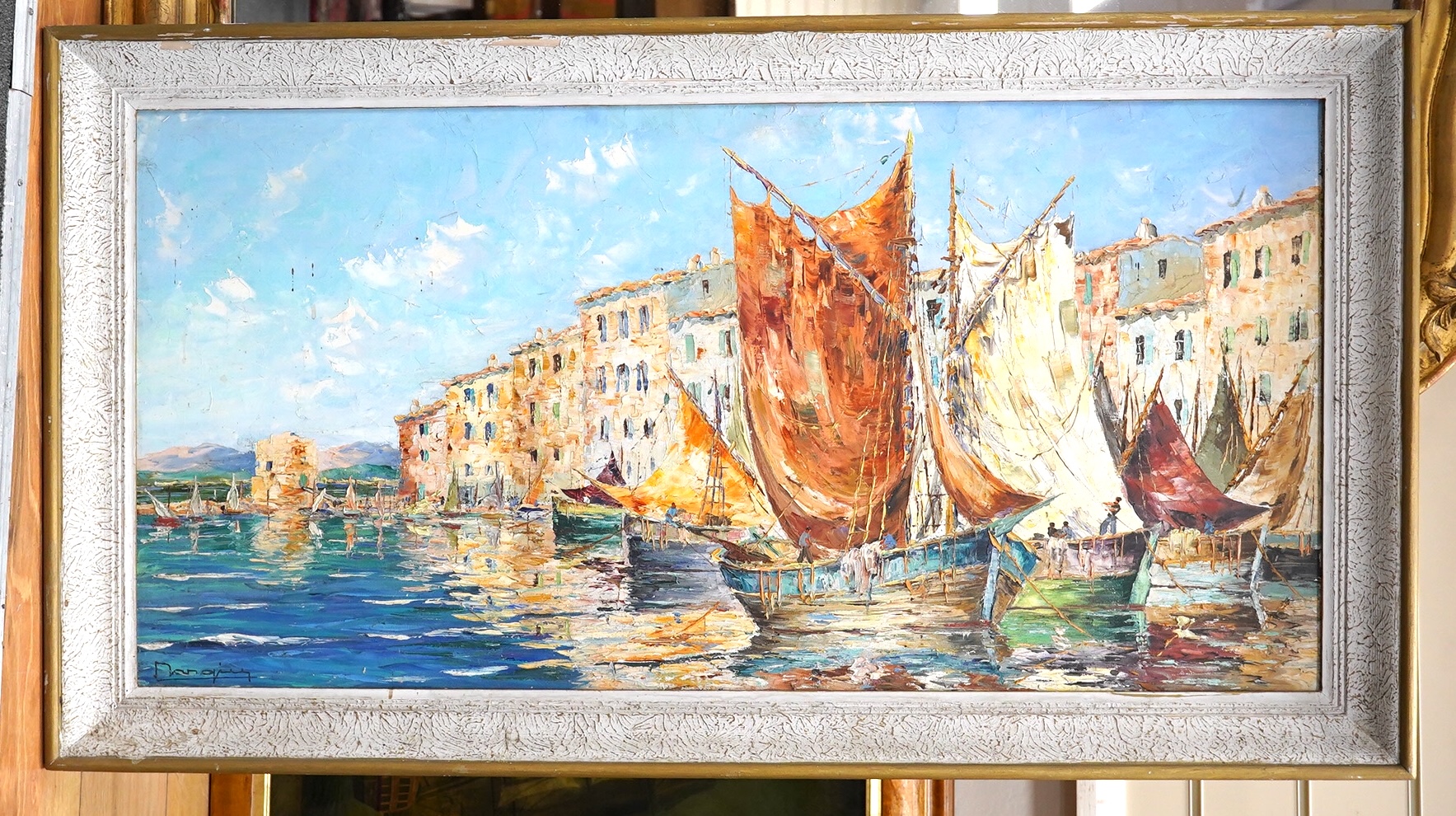 French school, Impasto oil on canvas, St Tropez, indistinctly signed lower left, 49 x 99cm. Condition - fair